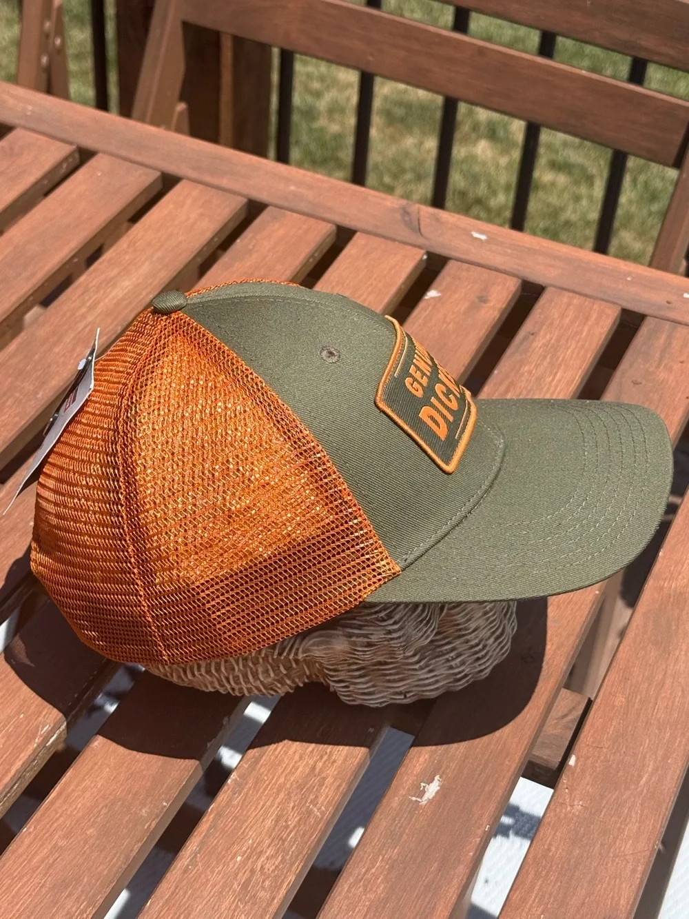 Genuine Dickies Snapback Trucker Hat Cap Patch Orange/Military Green